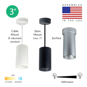 Alcon 12303 Silo Architectural LED 3 Inch Cylinder Pendant Light