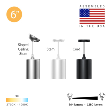 Alcon 12400-6P Architectural LED 6 Inch Cylinder Pendant Light