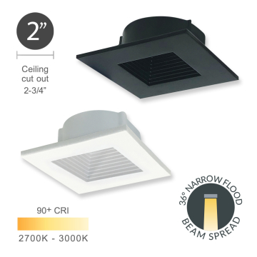 Alcon 14144-S-DIR-B Recessed 2-Inch Baffled Miniature Square LED Light