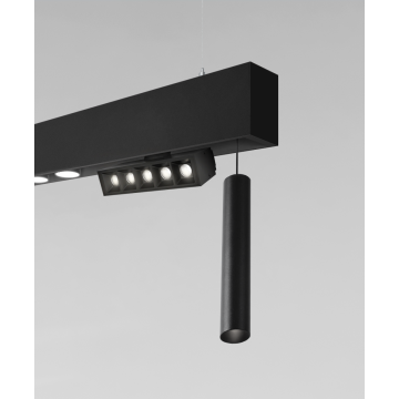 Alcon 15100-P, modular suspended linear pendant light system shown in black finish.