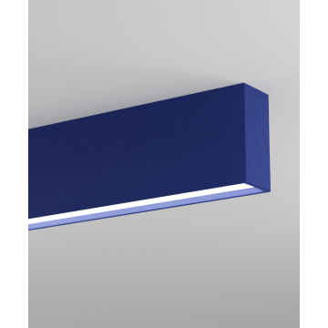 Tall linear acoustic pendant light in blue felt 
