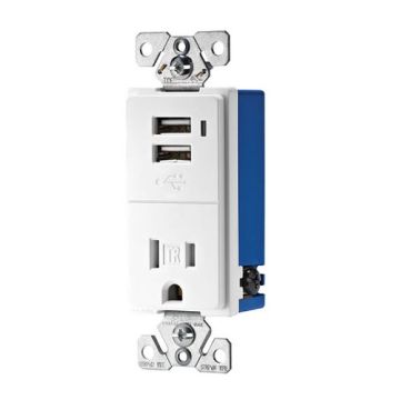 Cooper Combination USB Charger with Tamper Resistant Receptacle TR7740-W