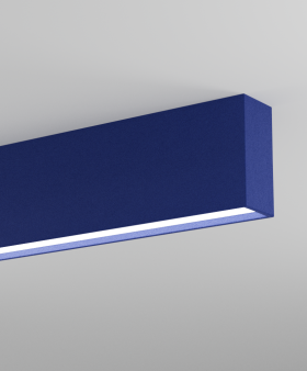 Tall linear acoustic pendant light in blue felt 