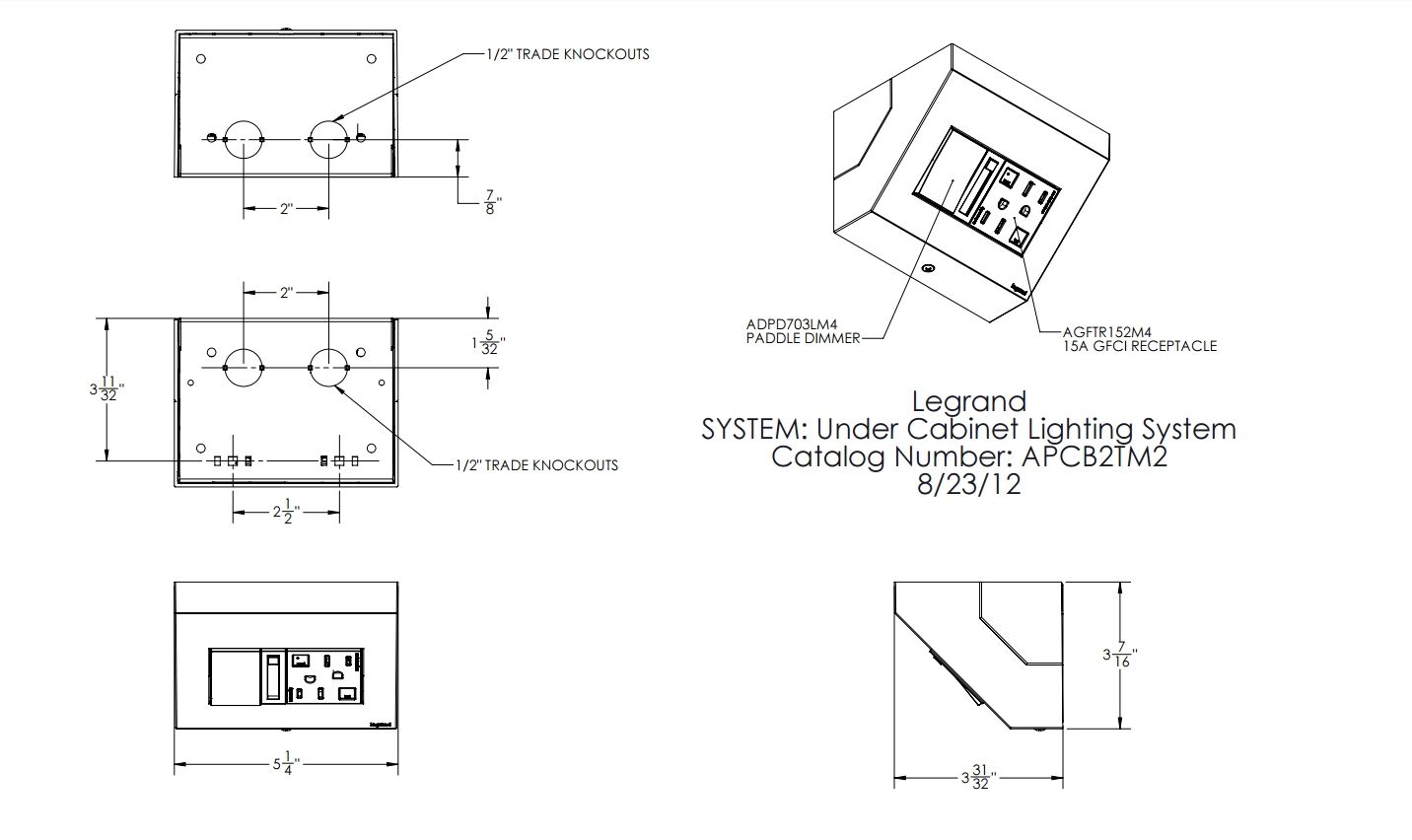 Legrand Adorne Apcb6 Under Cabinet Box With Paddle Dimmer And 15a