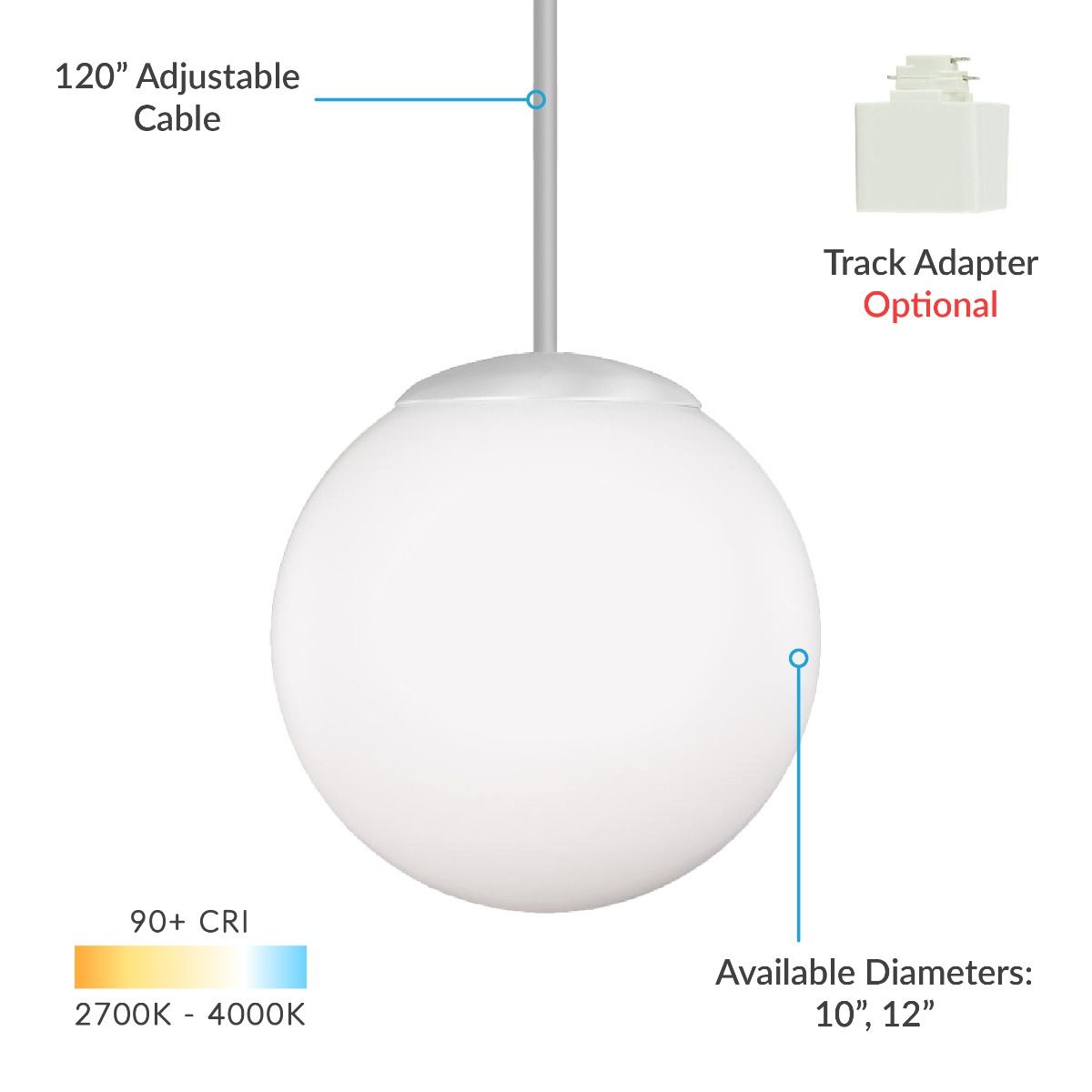 Alcon Lighting 12213 Luna Architectural Led Opal Glass Globe Suspended Pendant Mount Light Fixture